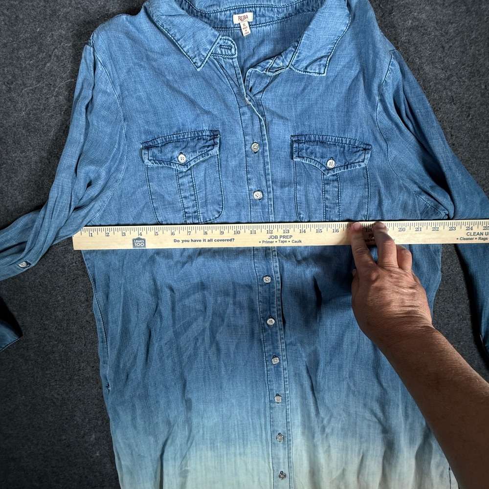 REBA Womens Tencil Denim Ombre Button Down Shirt Dress Frayed Hem Size XL - Picture 12 of 13